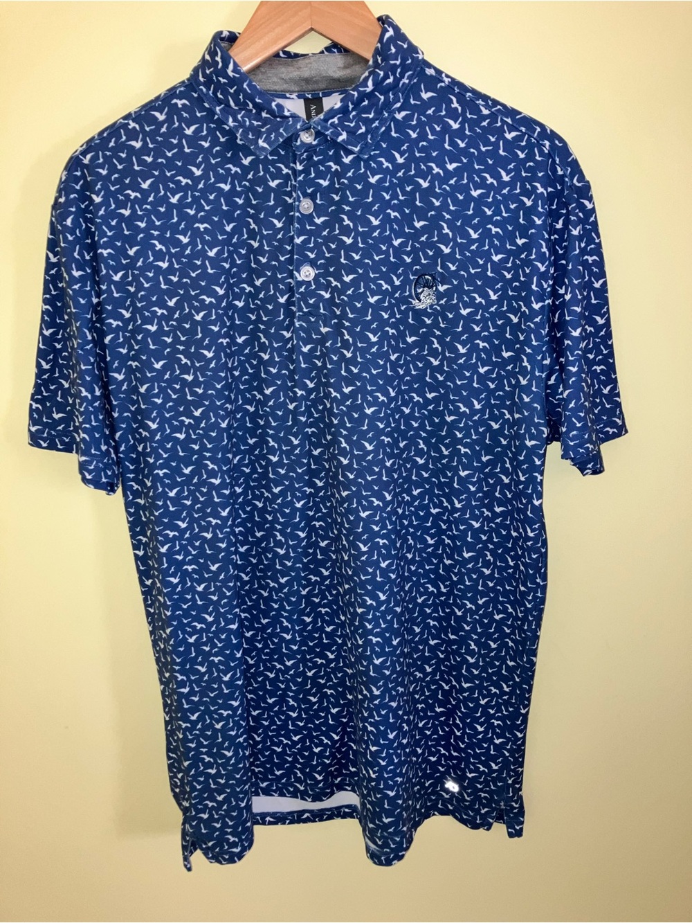 AndersonOrd Golf Polo Shirt Bird Seagulls Blue Performance Shirt Top Tee Mens M